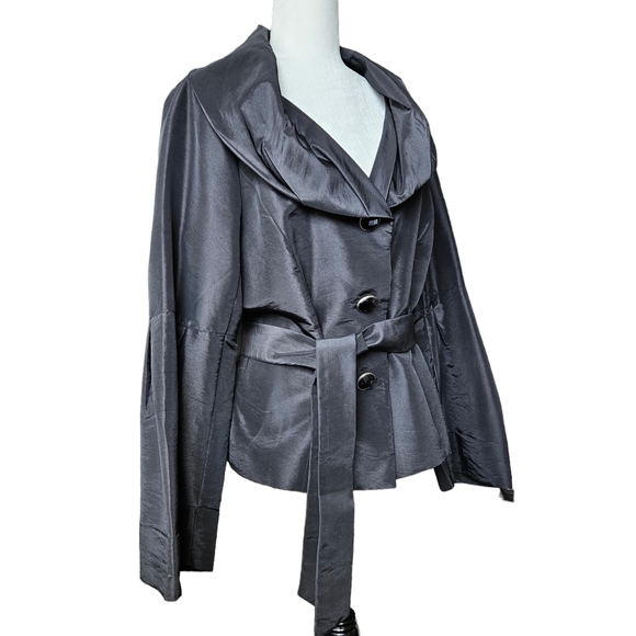 Spanner evening formal event cocktail black jacket blouse with sash shiny 12 - Picture 3 of 15